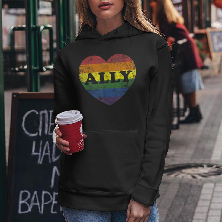 Ally Rainbow Flag Heart For Lgbt Gay Support Rights Women Hoodie Unique Gifts