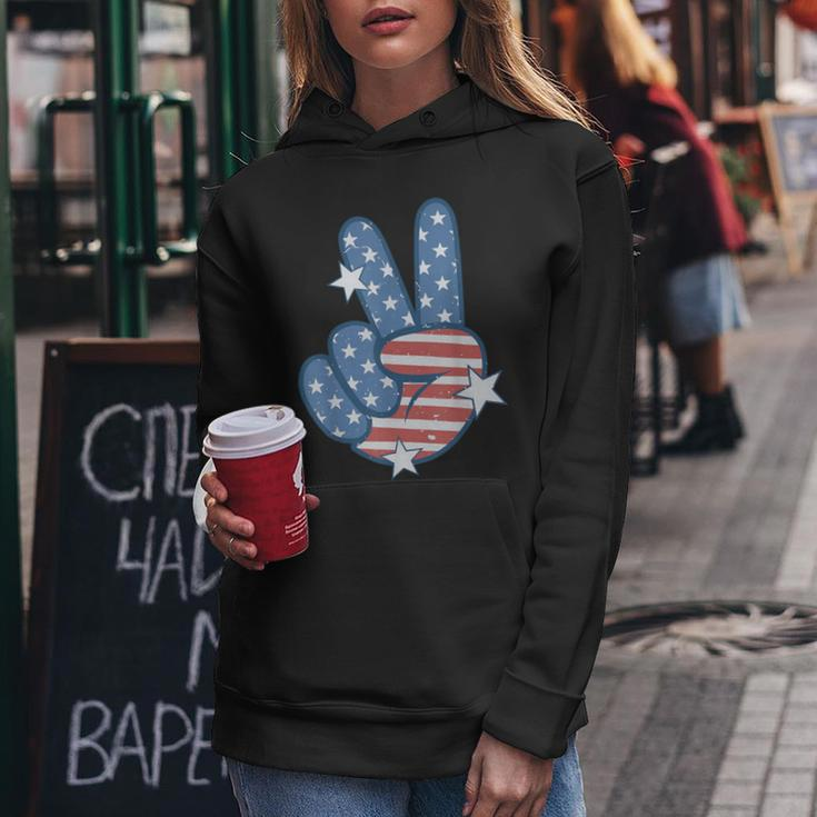 American Flag Peace Sign Hand 4Th Of July Women Women Hoodie Personalized Gifts