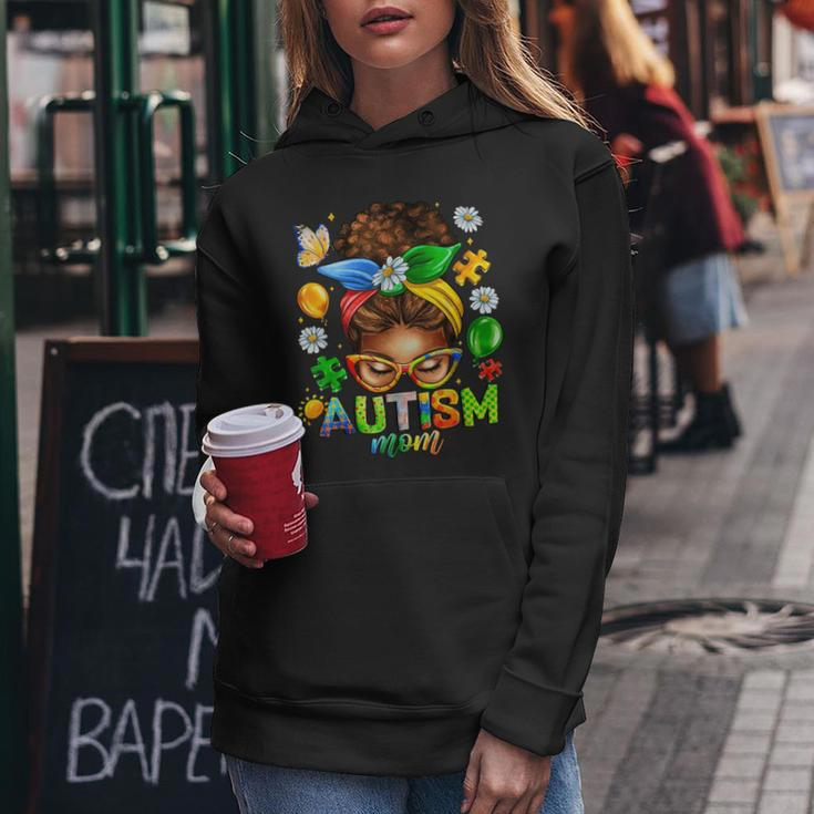Autism Mom Afro Messy Bun Black Mom Life Women Hoodie Unique Gifts