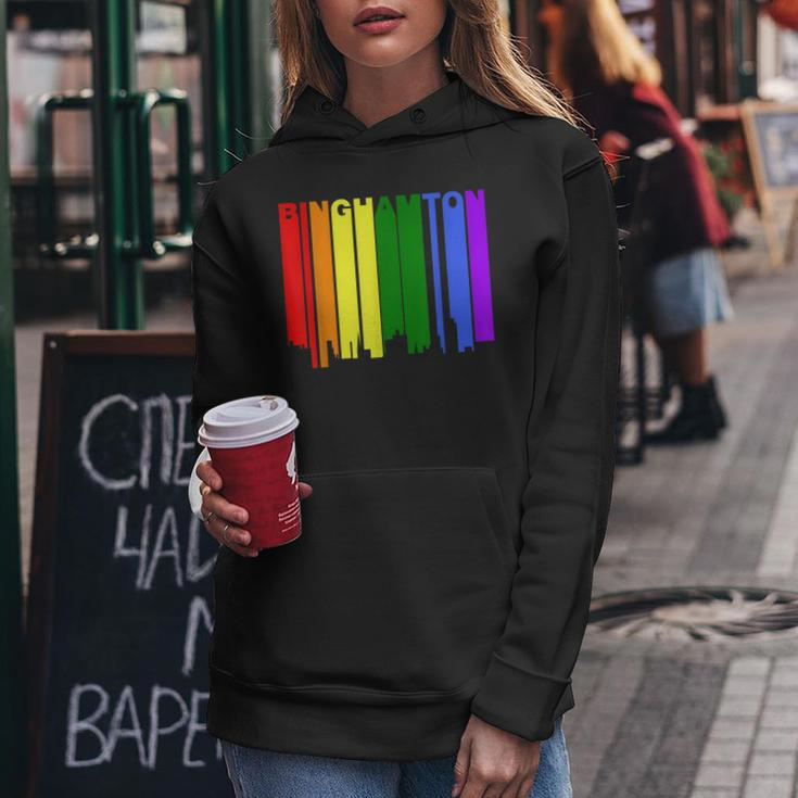 Binghamton New York Lgbtq Gay Pride Rainbow Skyline Women Hoodie Unique Gifts