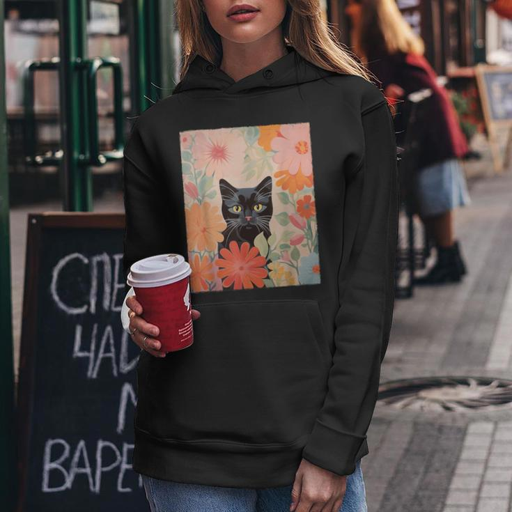 Black Cat And Flowers Cat Lover Cat Floral Cat Women Hoodie Unique Gifts