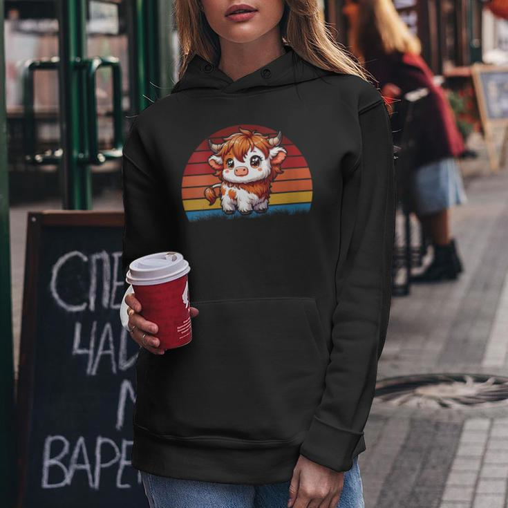 Cute Baby Highland Cow With Vintage Sunset Animal Cow Women Women Hoodie Unique Gifts