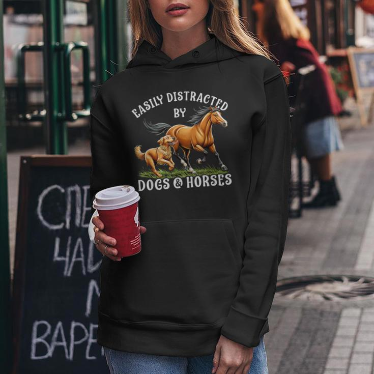 Easily Distracted By Horses And Dogs Girls Equestrian Women Hoodie Unique Gifts