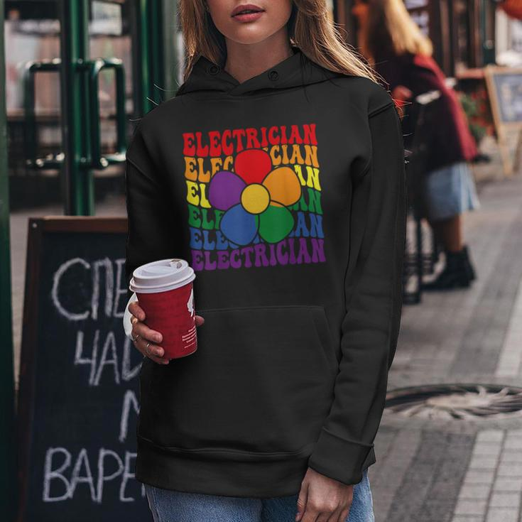 Electrician Rainbow Lgbtq Gay Pride Lesbian Retro Groovy Women Hoodie Unique Gifts