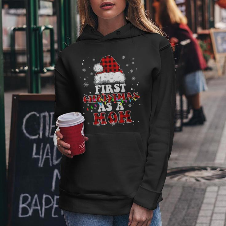 First Christmas As A Mom Santa Hat Red Plaid Buffalo Women Hoodie Funny Gifts