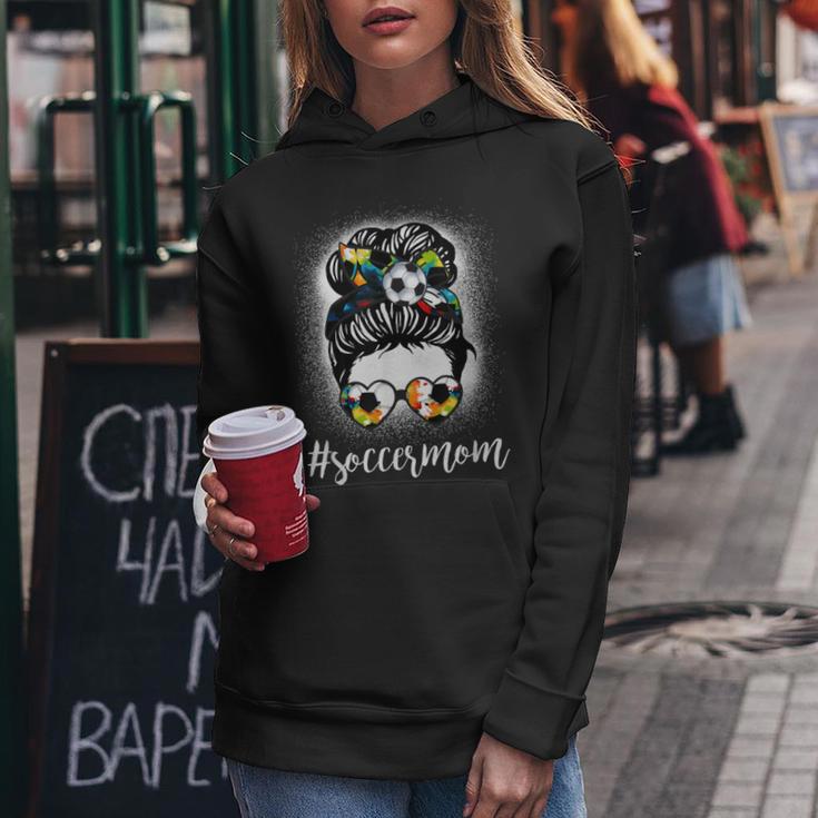 Frauen Fußball Mama Messy Bun Soccer Lover Muttertag Kapuzenpullover für Damen Lustige Geschenke