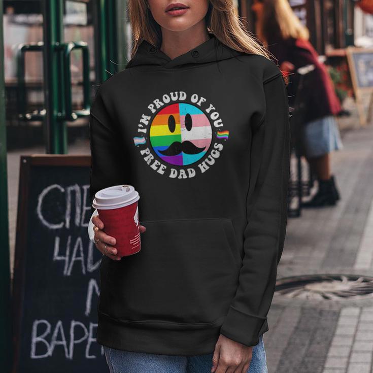 Free Dad Hugs Groovy Hippie Face Lgbt Rainbow TransgenderWomen Hoodie Unique Gifts