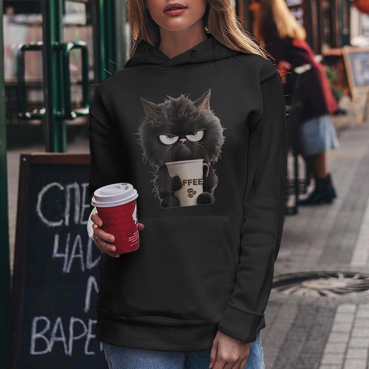 Angry Black Cat Drinking Coffee Loves Coffee Pet Women Hoodie Unique Gifts