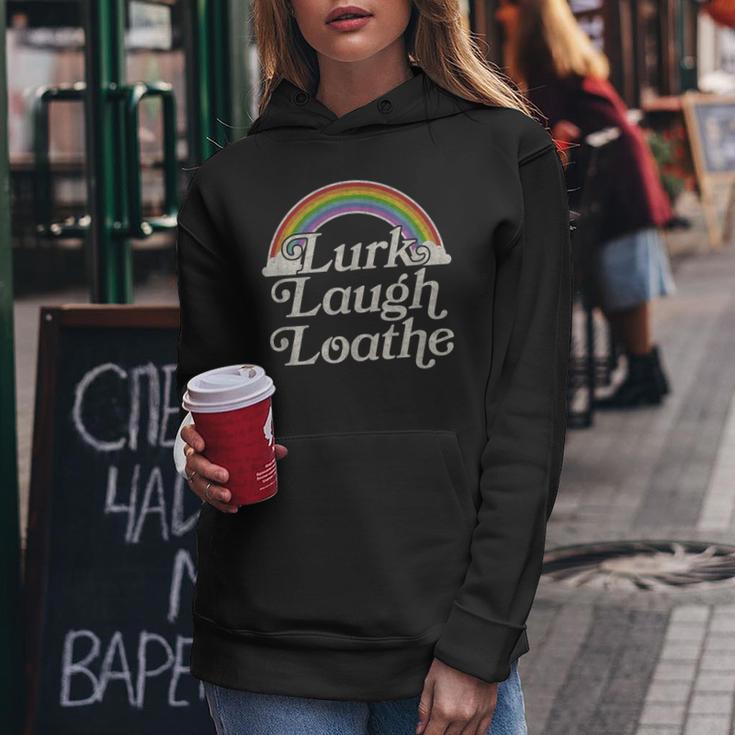 Goth Gothic Parody Rainbow Lurk Laugh Loathe Women Hoodie Unique Gifts