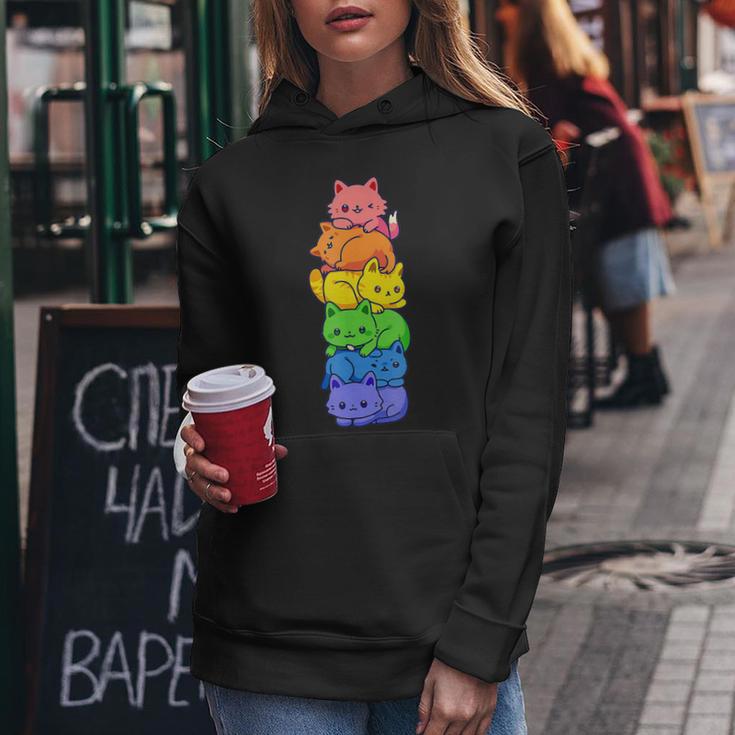 Lgbt Cat Stack Rainbow Gay Pride Anime For Cat Lover Women Hoodie Unique Gifts