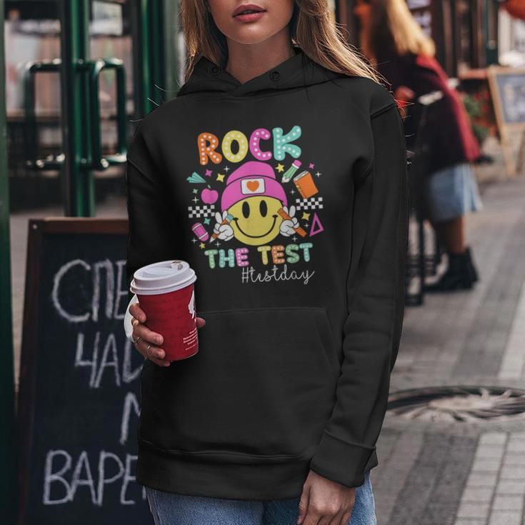 Rock The Test Testing Day Teacher Student Motivational Women Hoodie Funny Gifts