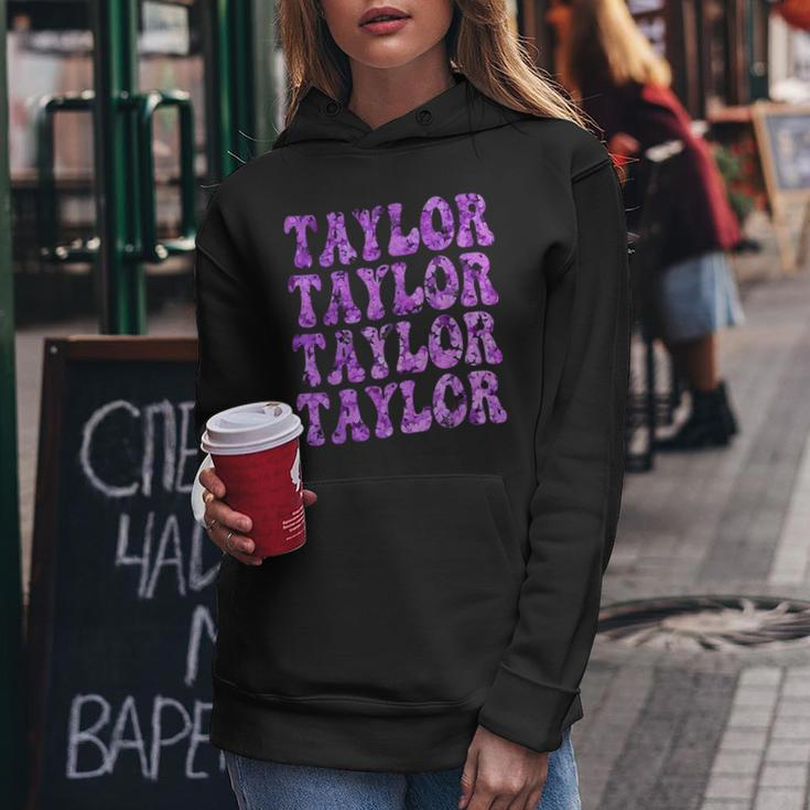 Girl Retro Taylor First Name Personalized Groovy Distressed Women Hoodie Unique Gifts