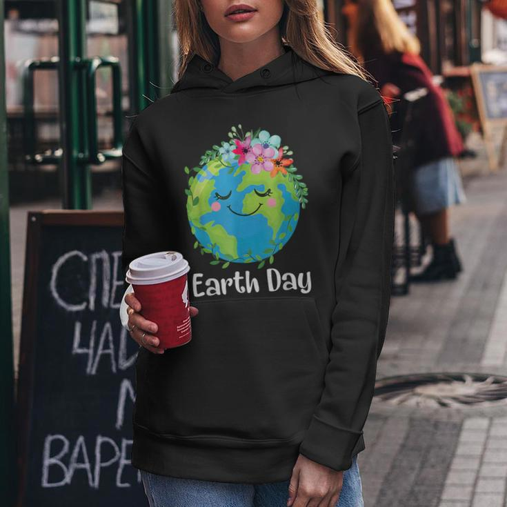 Happy Earth Day Cute Earth With Floral Earth Day 2024 Women Hoodie Funny Gifts