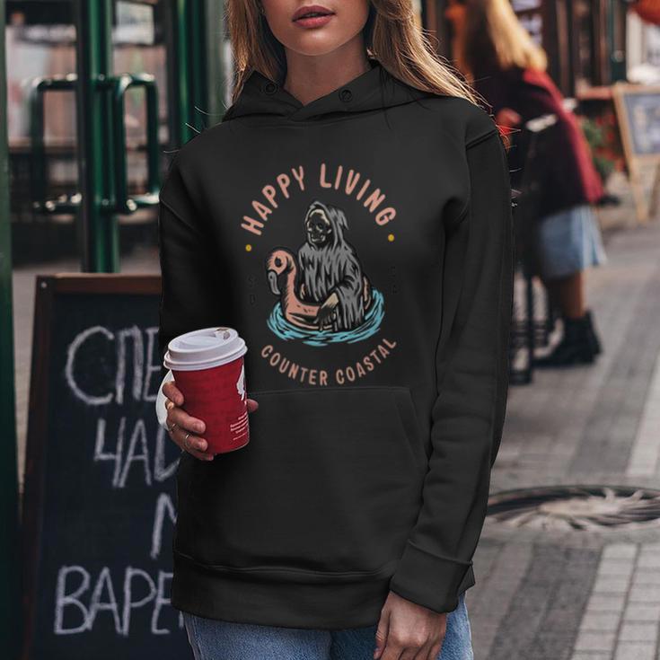 Happy Living Skeleton Reaper Flamingo Pool Float Women Hoodie Unique Gifts