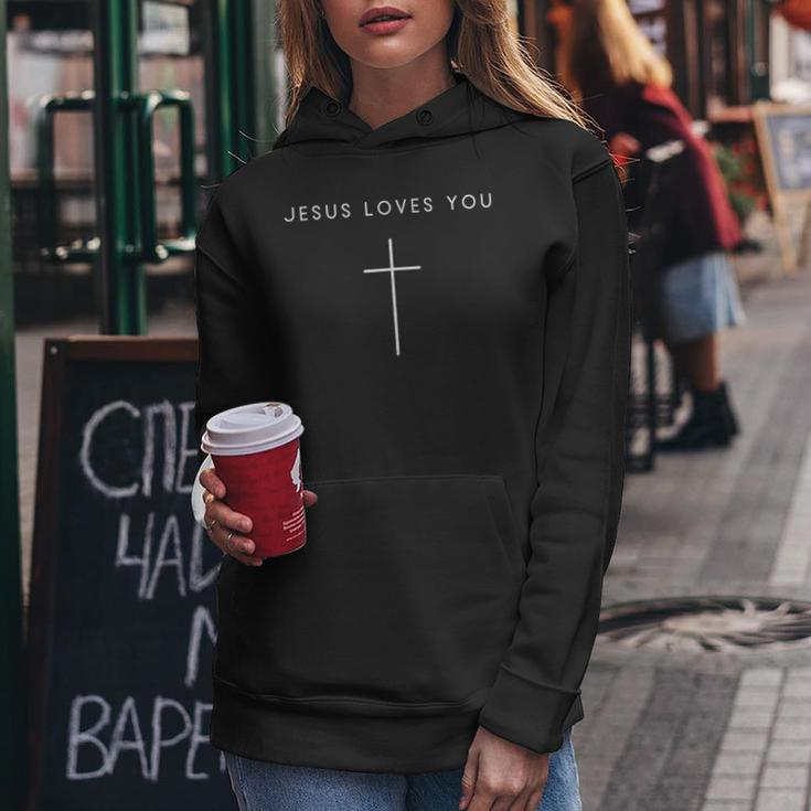 Jesus Loves You Cross Minimalist Christian Religious Jesus Women Hoodie Funny Gifts