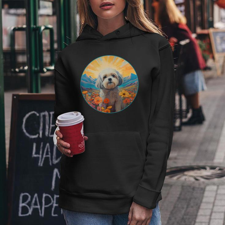 Lhasa Apso Puppy Dog Cute Flower Mountain Sunset Colorful Women Hoodie Unique Gifts