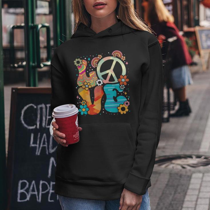 Love Peace Sign Floral Retro 70Er 80Er Jahre Kostüm Hippie Kapuzenpullover für Damen Lustige Geschenke