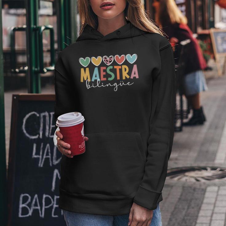 Maestra Bilingue Hearts Maestra De Español Spanish Teacher Women Hoodie Personalized Gifts