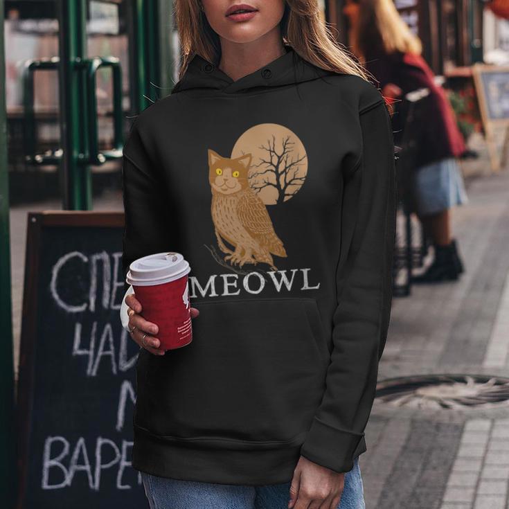 Meowl Cat Owl With Tree And Full Moon Women Hoodie Unique Gifts