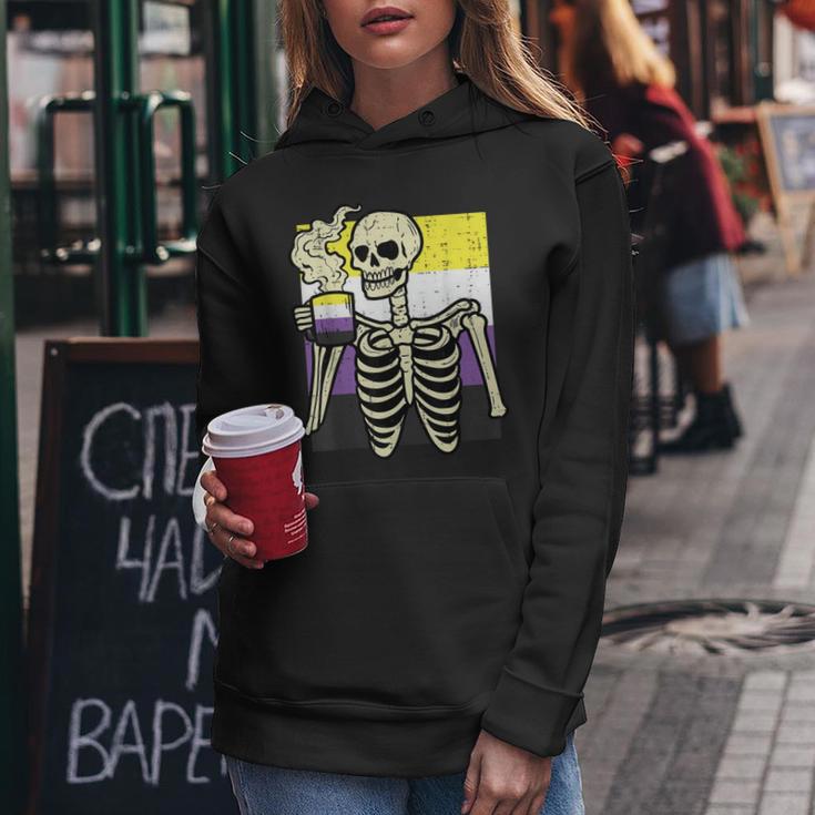 Nonbinary Skeleton Coffee Fun Enby Pride Flag Lgbt Men Women Hoodie Unique Gifts