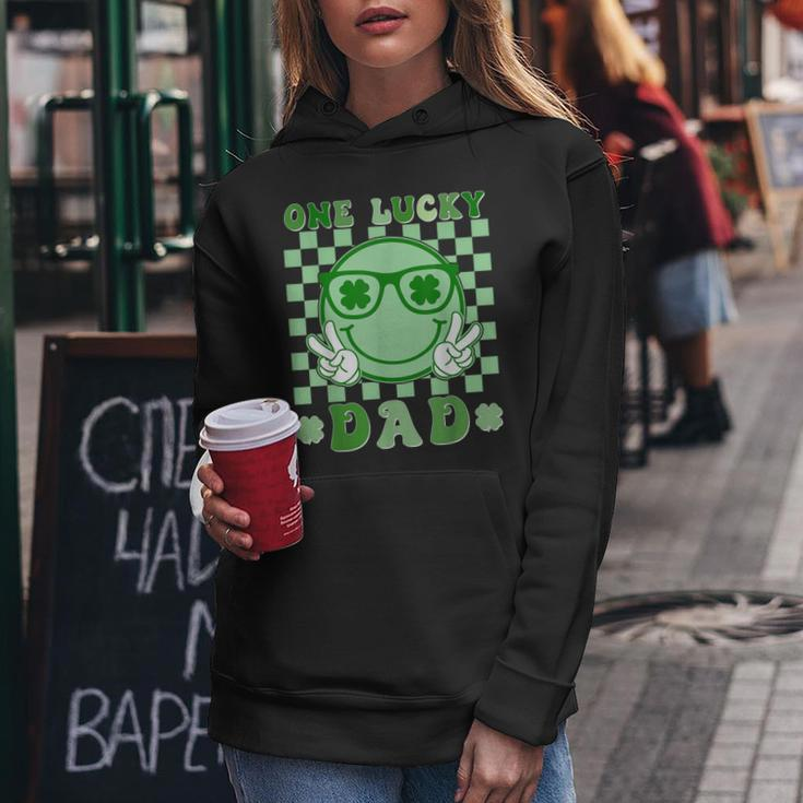 One Lucky Dad Groovy Smile Face St Patrick's Day Irish Dad Women Hoodie Personalized Gifts