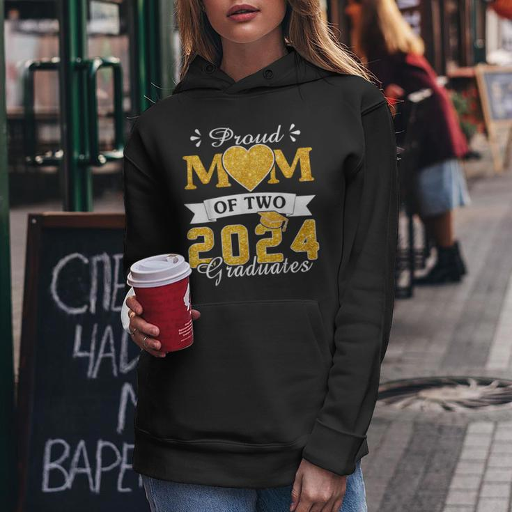 Proud Mom Of Two 2024 Graduates Mother Class Of 2024 Senior Women Hoodie Funny Gifts