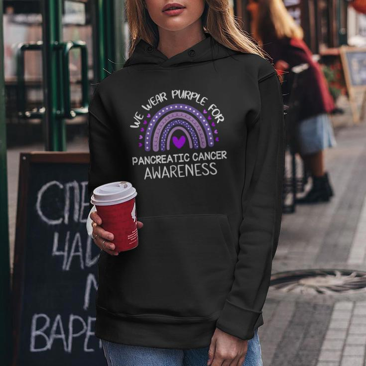 Rainbow We Wear Purple For Pancreatic Cancer Awareness Women Hoodie Personalized Gifts