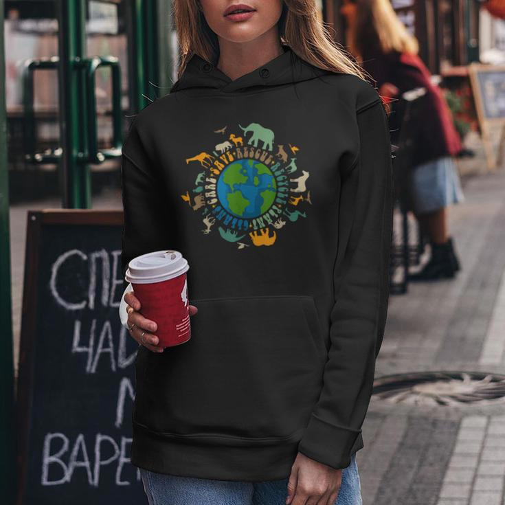 Retro Groovy Save Bees Rescue Animals Recycle Fun Earth Day Women Hoodie Funny Gifts