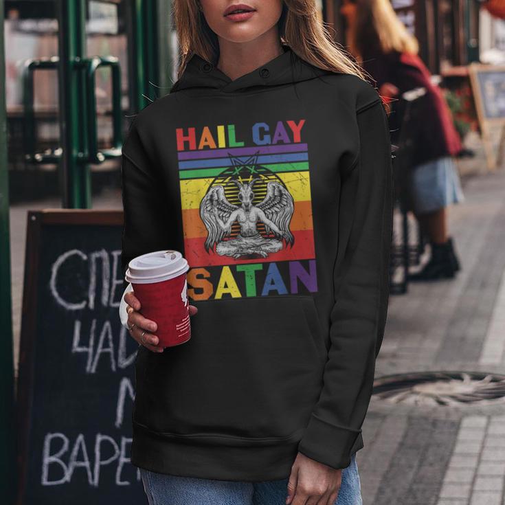 Retro Lgbt Rainbow Flag Hail Gay Satan Lgbt Goth Gay Pride Women Hoodie Unique Gifts