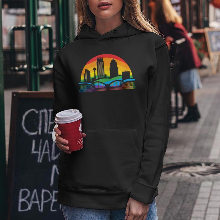 Retro Omaha Skyline Rainbow Lgbt Lesbian Gay Pride Women Hoodie Unique Gifts