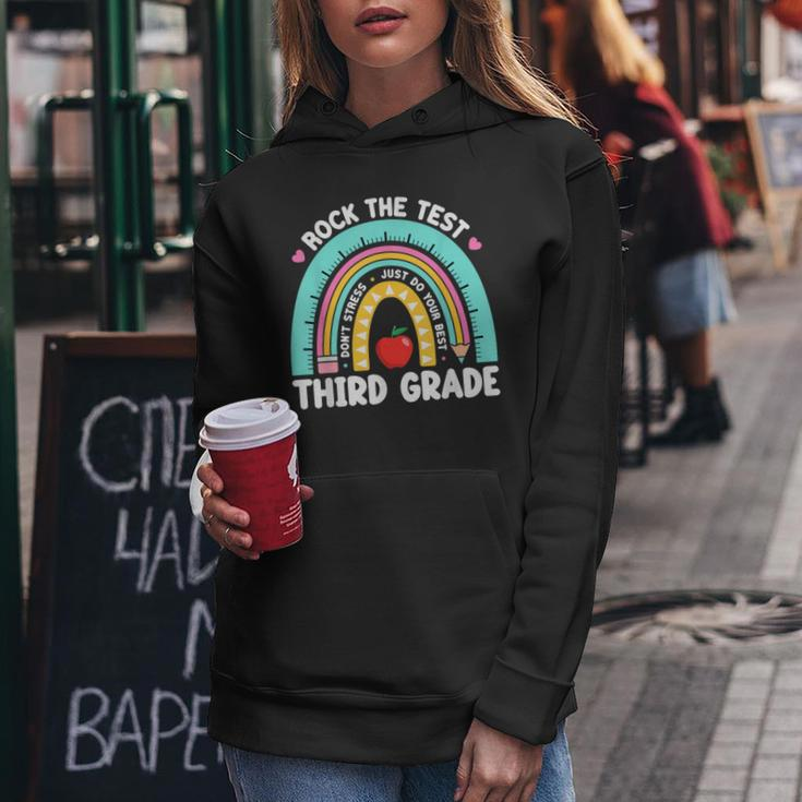 Rock The Test Day 3Rd Grade Teacher Third Grade Testing Day Women Hoodie Unique Gifts