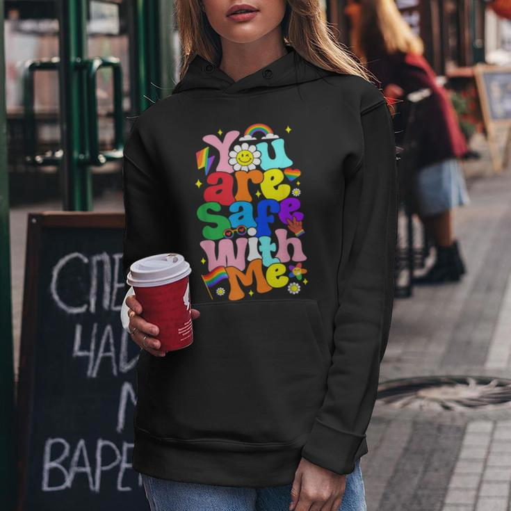You Are Safe With Me Rainbow Pride Lgbtq Gay Transgender Women Hoodie Unique Gifts