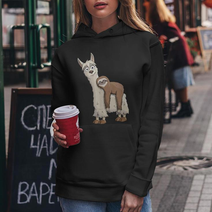 Trendy Funky Cartoon Chill Out Sloth Riding Llama Women Hoodie Funny Gifts
