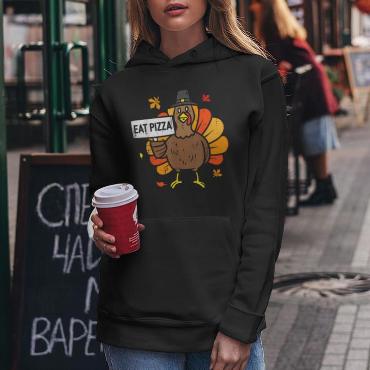 Turkey Eat Pizza Thanksgiving Party Kid Women Hoodie Funny Gifts