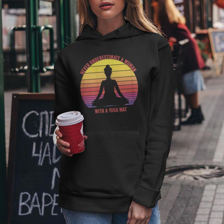 Never Underestimate A Woman With A Yoga Mat Retro Vintage Women Hoodie Personalized Gifts