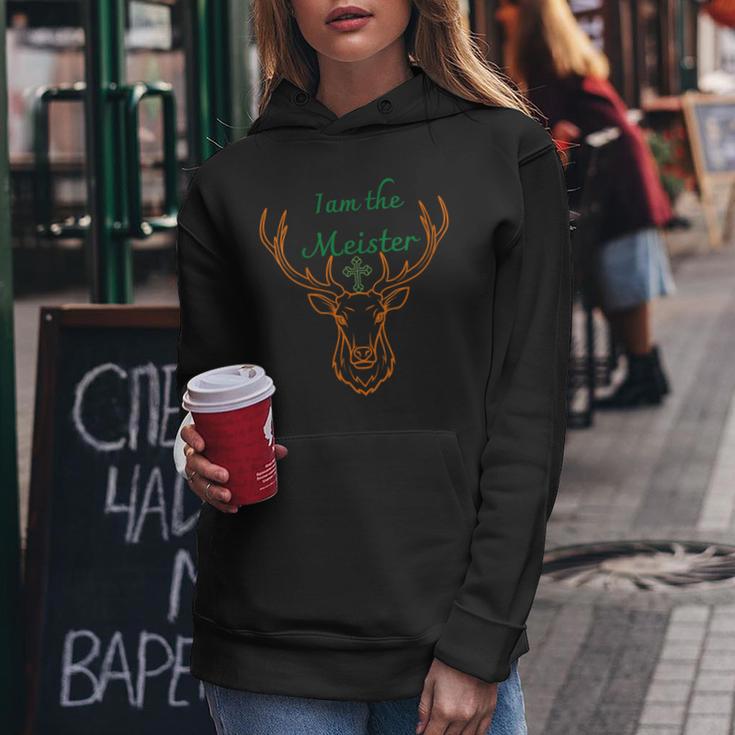 Women's With-Neck Ich Bin Der Meister Jaegermeister Papa Mama Deer Kapuzenpullover für Damen Lustige Geschenke