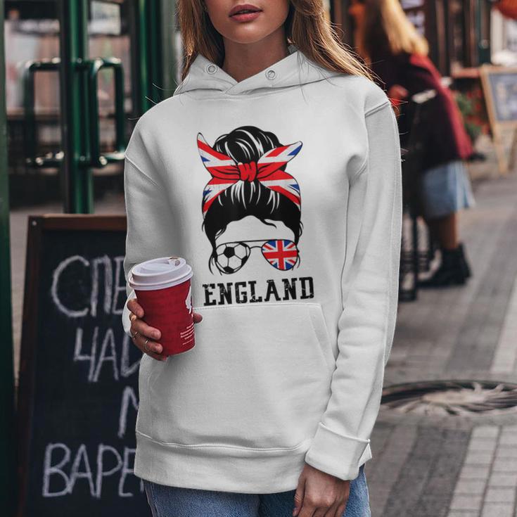 British Soccer Girl Mom Messy Bun England Flag Football Fan Women Hoodie Unique Gifts