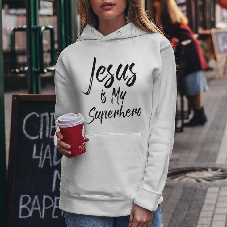 Christian Salvation Quote Cute Saying Jesus Is My Superhero Women Hoodie Personalized Gifts