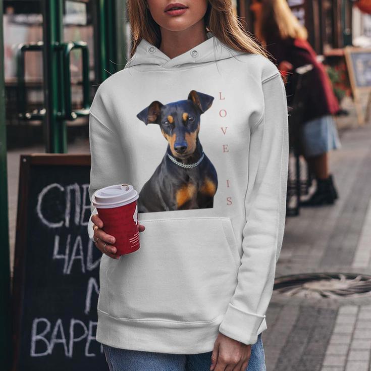 Damen Miniatur Pinscher Hund Mama Papa Liebe Welpe Haustier Mit-Ausschnitt Kapuzenpullover für Damen Lustige Geschenke