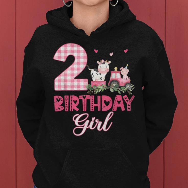 2Nd Birthday Outfit Girl Two Year Old Farm Cow Pig Tractor Women Hoodie