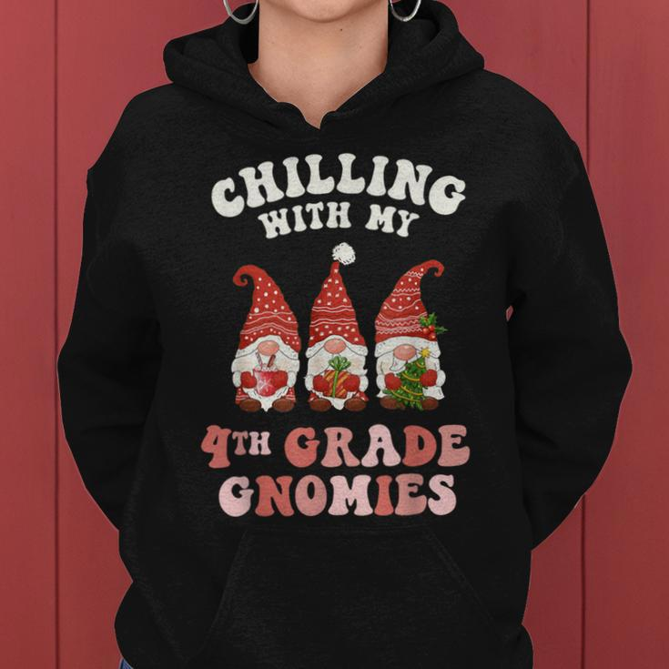 4Th Grade Teacher Christmas Chilling With My Gnomies Fourth Women Hoodie