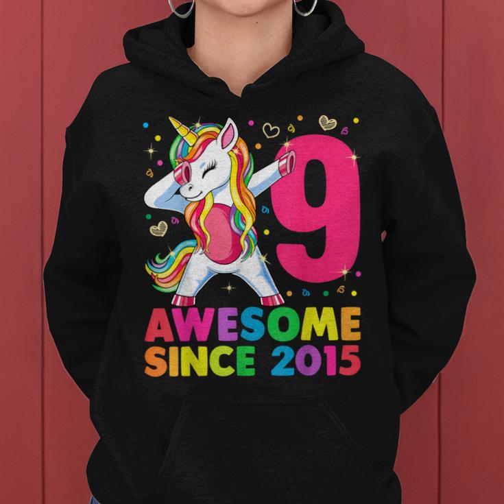 9 Years Old Unicorn Dabbing 9Th Birthday Girl Unicorn Party Women Hoodie