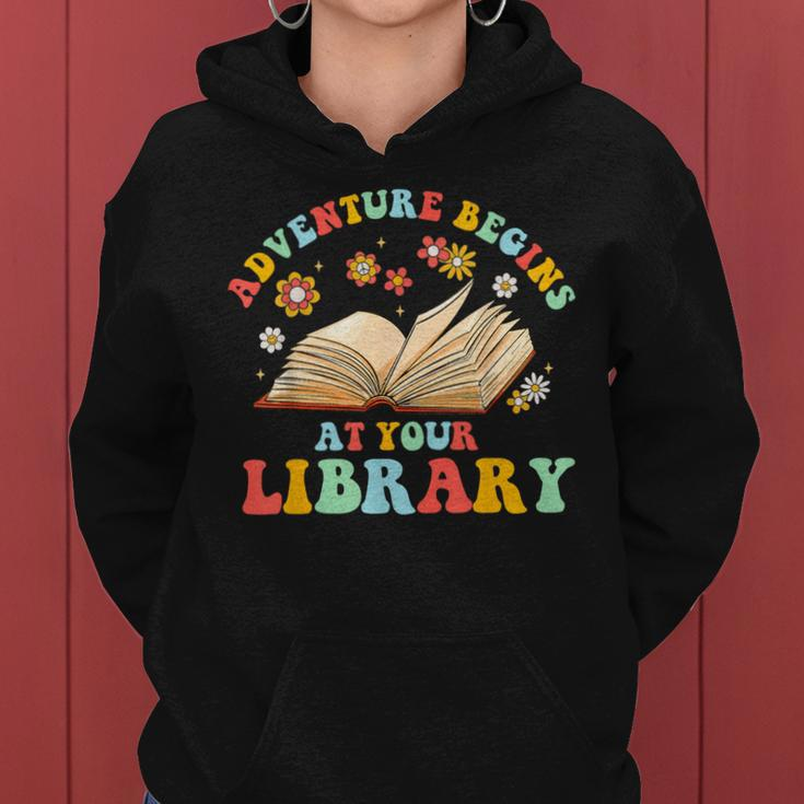 Adventure Begins At Your Library Summer Reading 2024 Groovy Women Hoodie