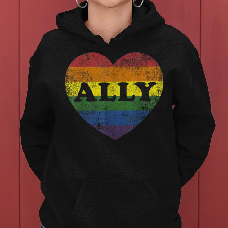 Ally Rainbow Flag Heart For Lgbt Gay Support Rights Women Hoodie