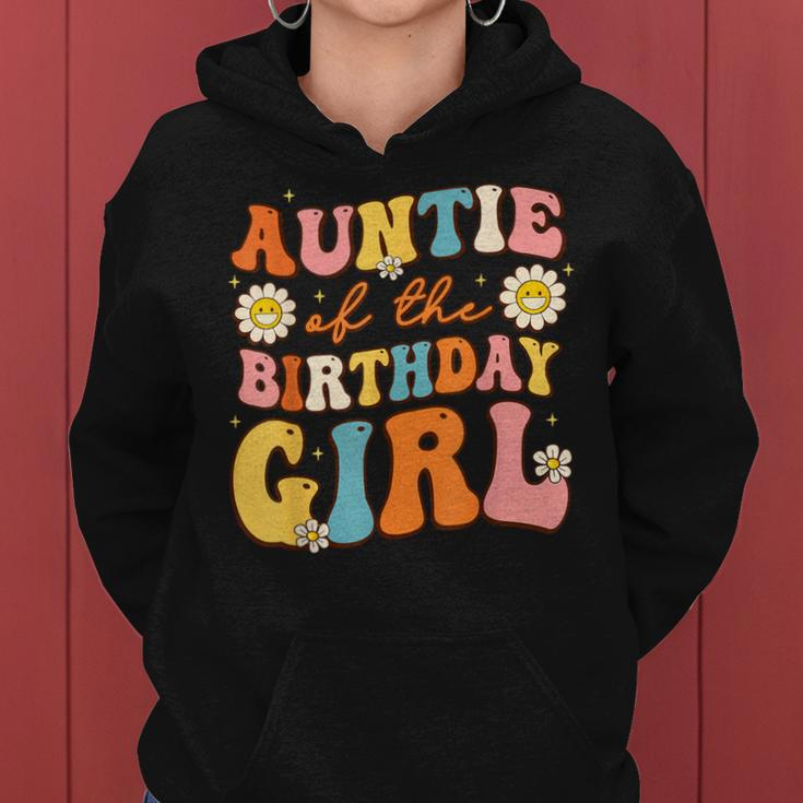 Auntie Of The Birthday Girl Niece Groovy Aunt Retro Theme Women Hoodie
