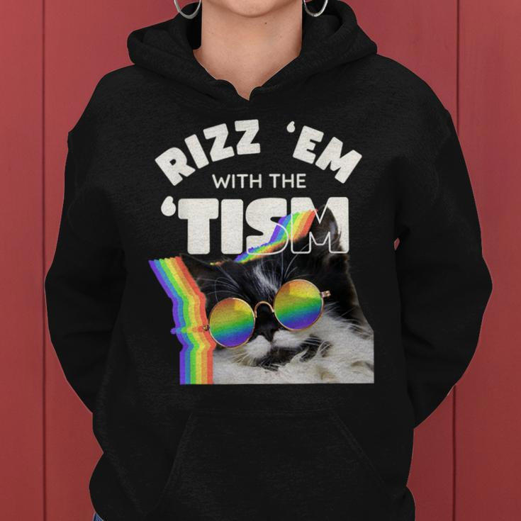 Autism Rizz Em With The Tism Meme Autistic Cat Rainbow Women Hoodie