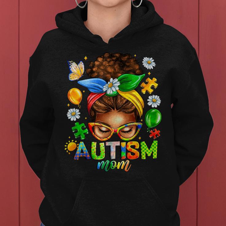 Autism Mom Afro Messy Bun Black Mom Life Women Hoodie