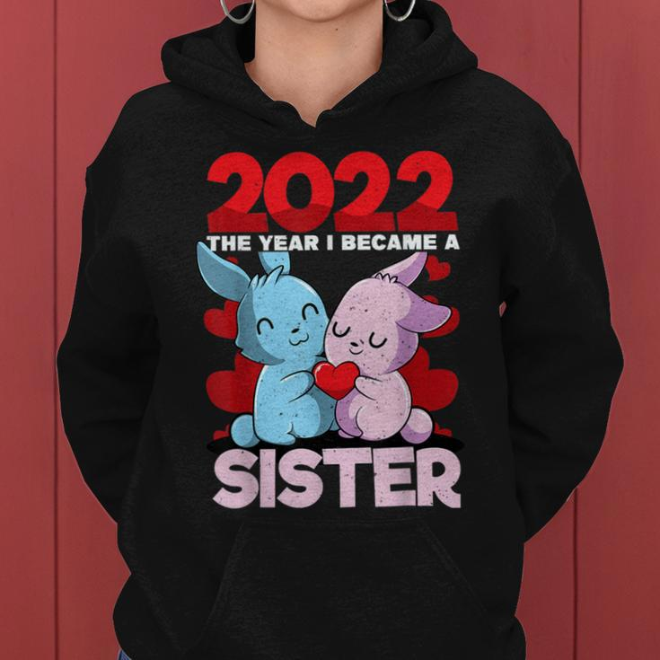 Becoming A Sister 2022 Bunny Baby Sibling Announcement Women Hoodie