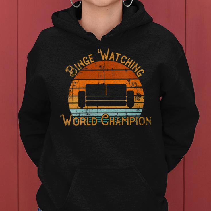 Binge Watching World Champion Retro Gamer Vintage Distressed Women Hoodie