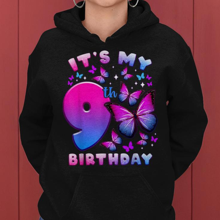 Birthday Girl 9 Year Old Butterfly Number 9 Women Hoodie